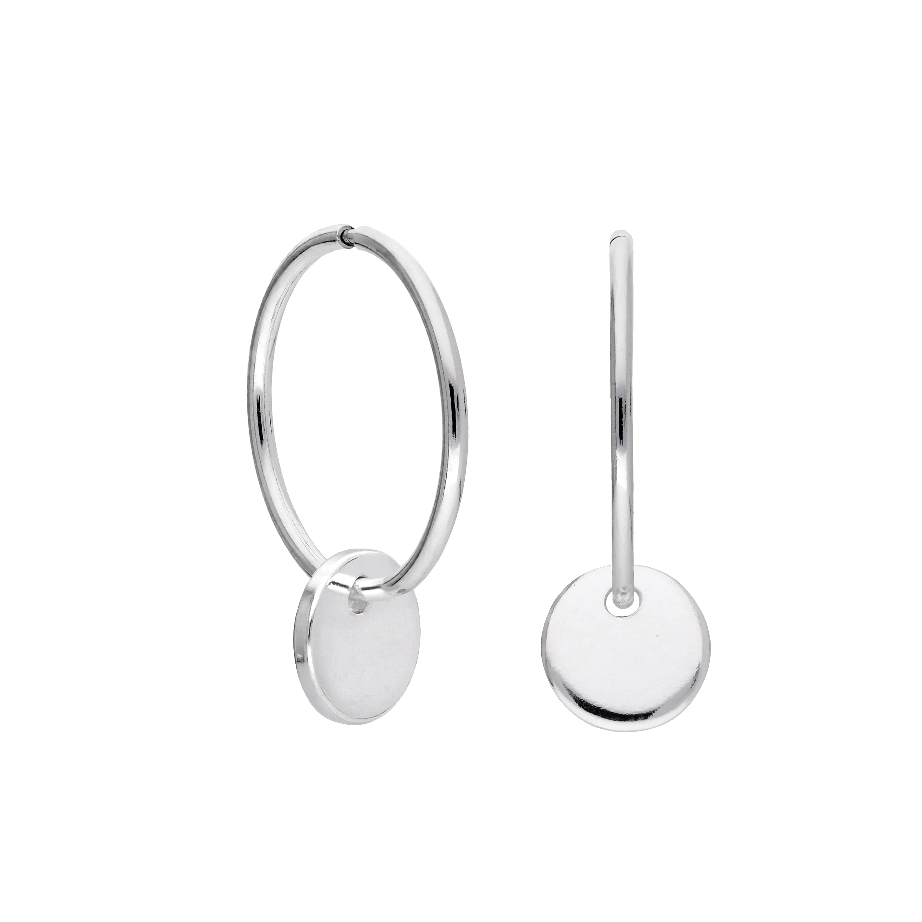 Sterlingsilber Runde Scheibe Charm Hoop Ohrringe 10 - 22 mm