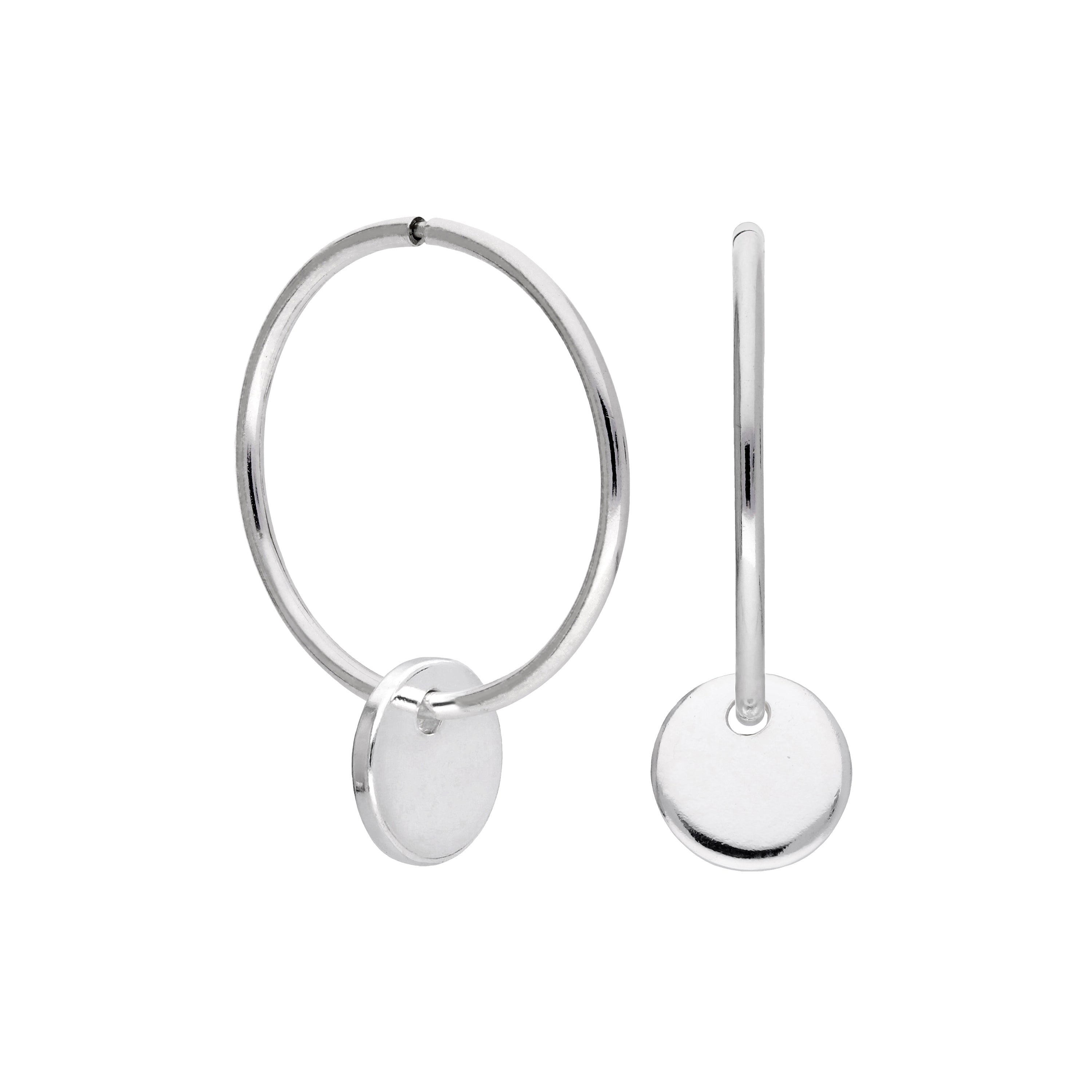 Sterlingsilber Runde Scheibe Charm Hoop Ohrringe 10 - 22 mm