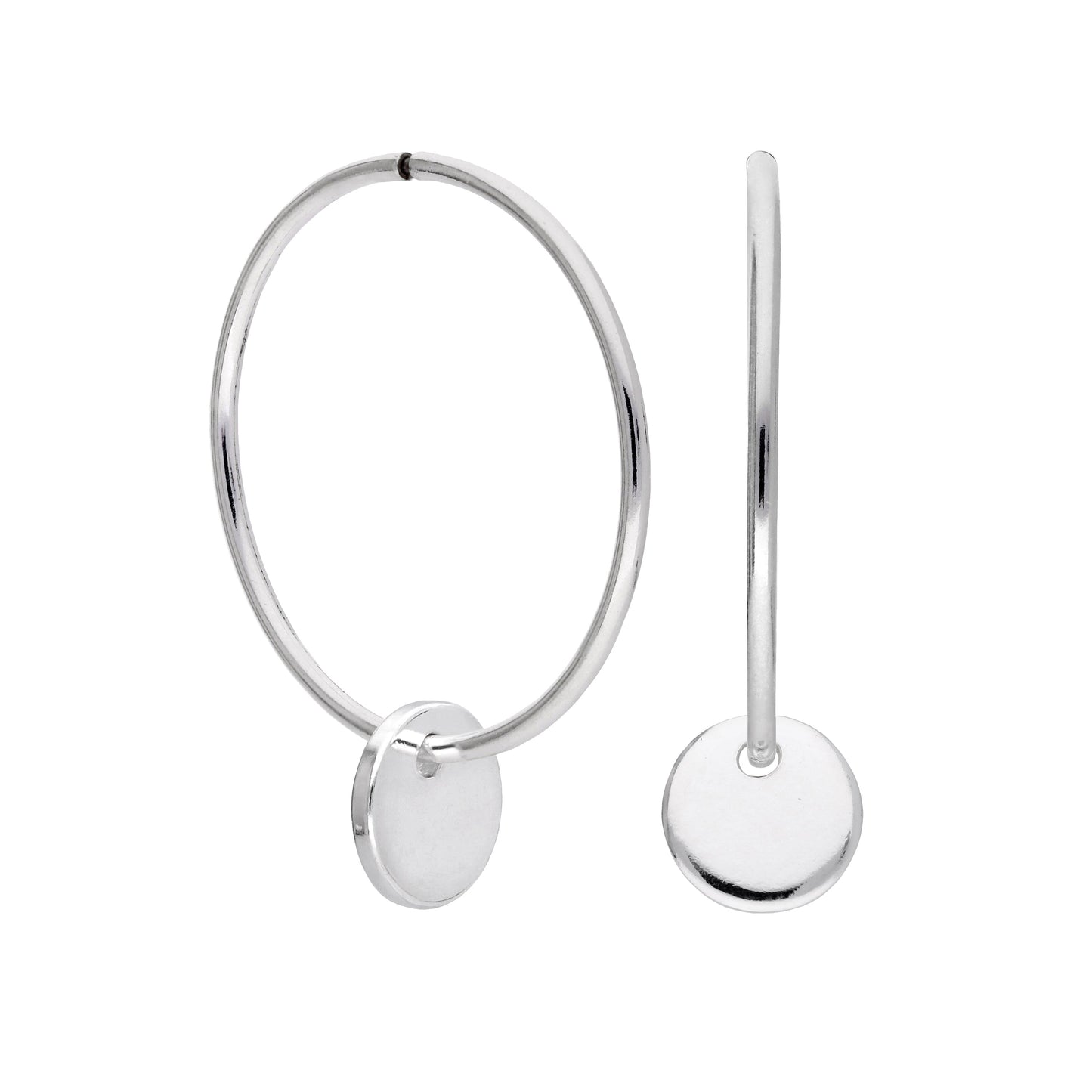 Sterling Silber Runde Scheibe Charm Hoop Ohrringe 10 - 22mm