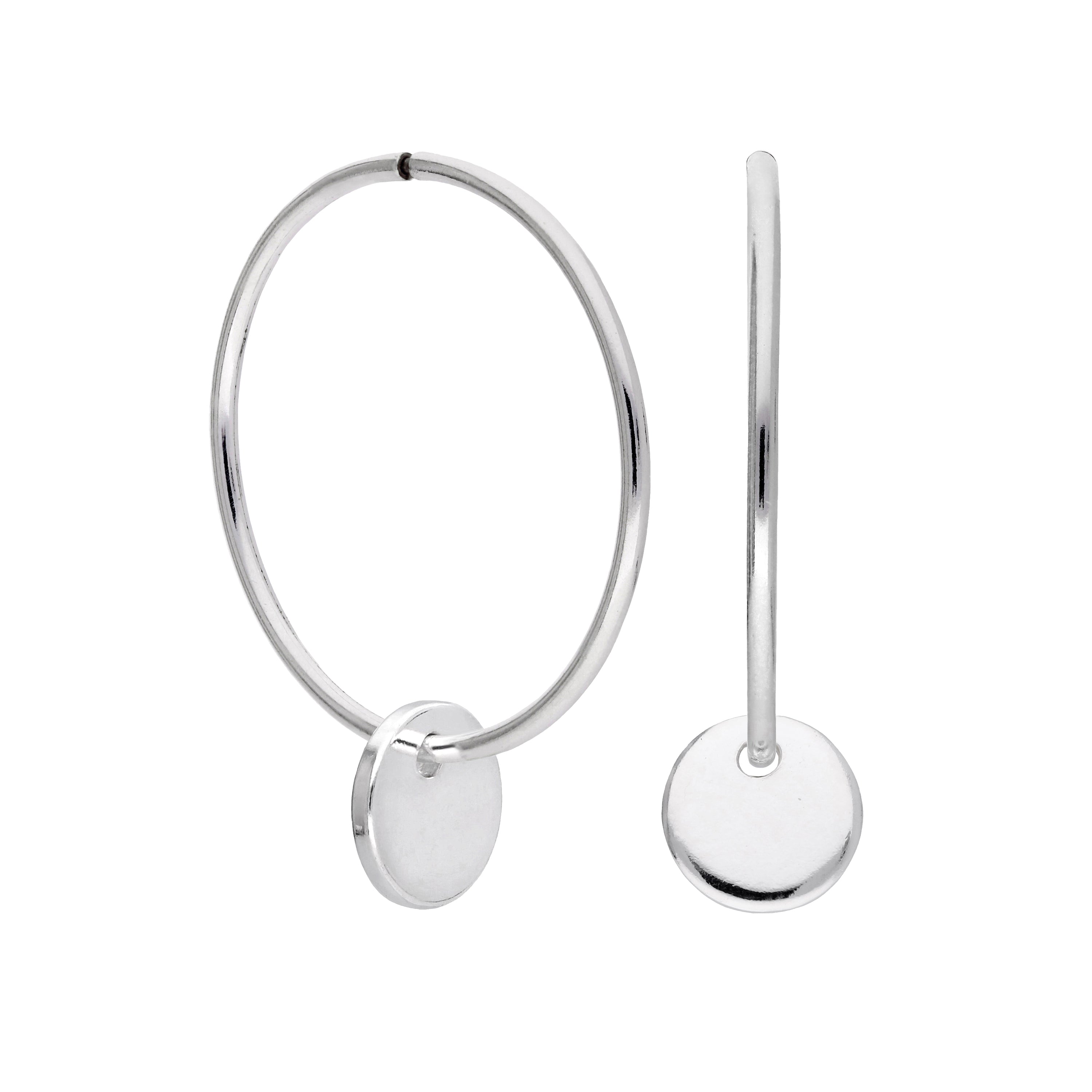 Sterlingsilber Runde Scheibe Charm Hoop Ohrringe 10 - 22 mm