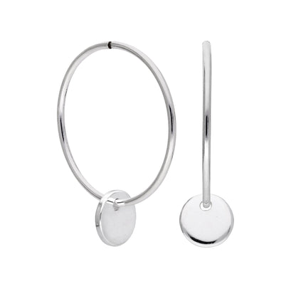 Sterling Silber Runde Scheibe Charm Hoop Ohrringe 10 - 22mm