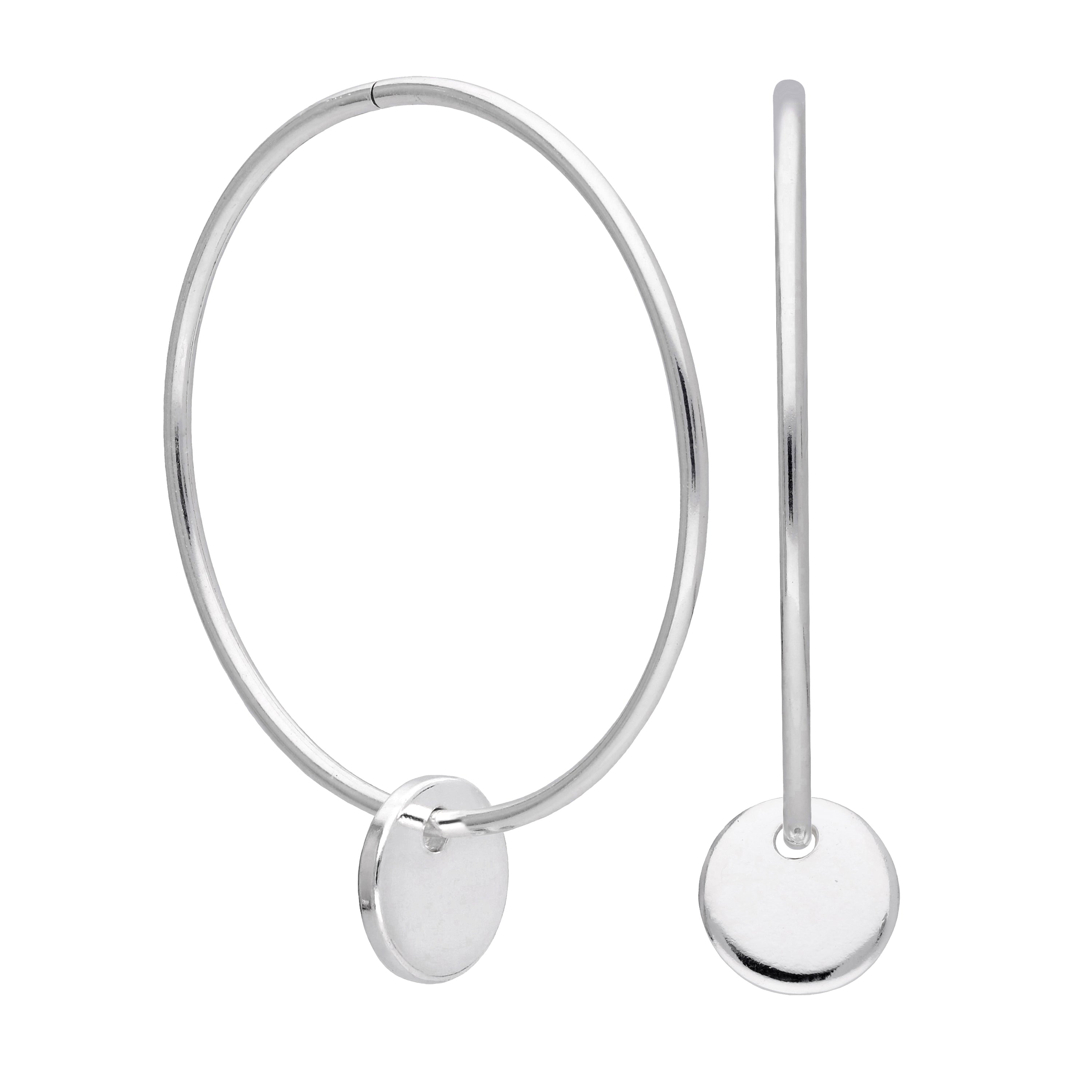 Sterlingsilber Runde Scheibe Charm Hoop Ohrringe 10 - 22 mm