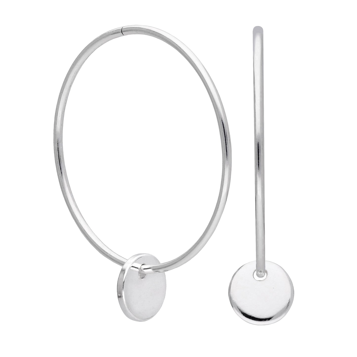 Sterling Silber Runde Scheibe Charm Hoop Ohrringe 10 - 22mm