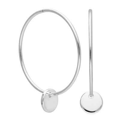 Sterling Silber Runde Scheibe Charm Hoop Ohrringe 10 - 22mm