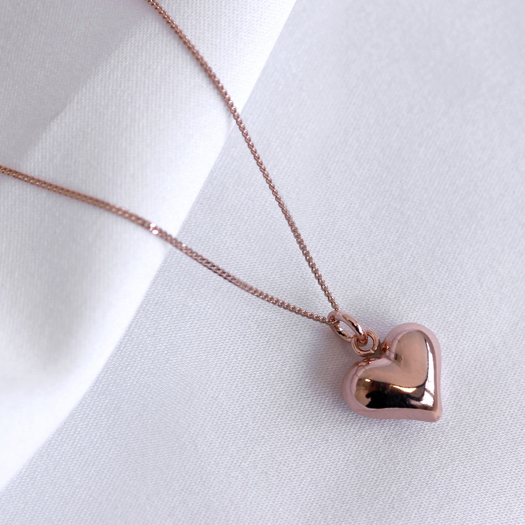 Roségoldplattierte Sterlingsilberkette mit aufgeblasenem Herz 14 - 32 Zoll