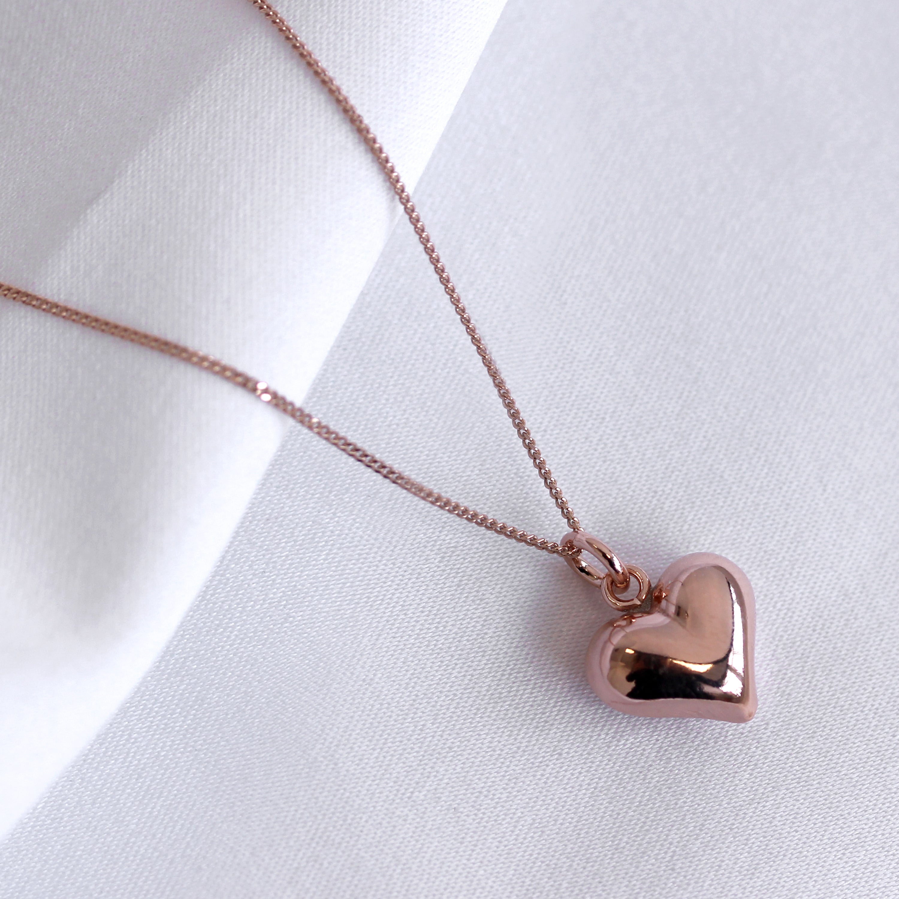 Roségoldplattierte Sterlingsilberkette mit aufgeblasenem Herz 14 - 32 Zoll