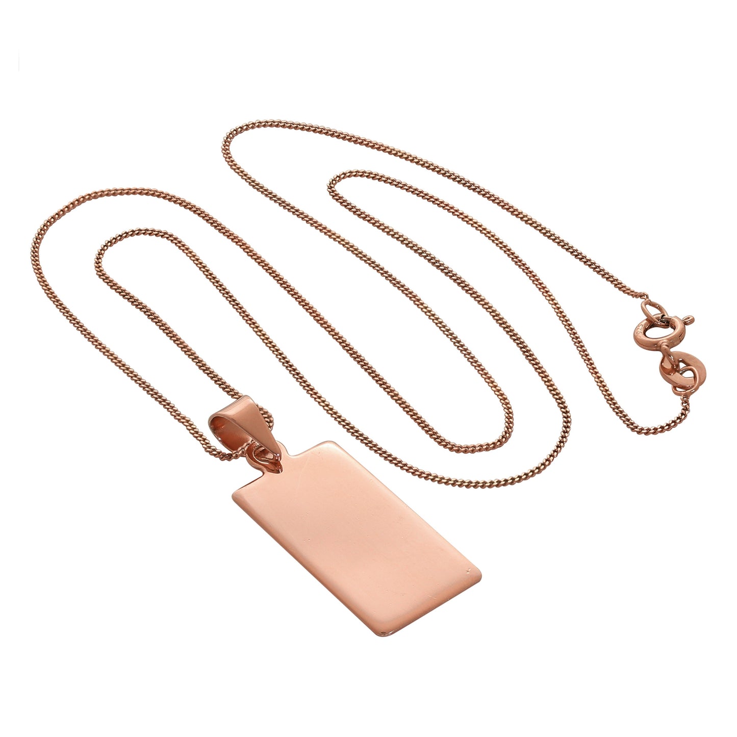 Roségold-beschichtete Sterling Silber rechteckige Halskette mit Gravur 14-32 Zoll