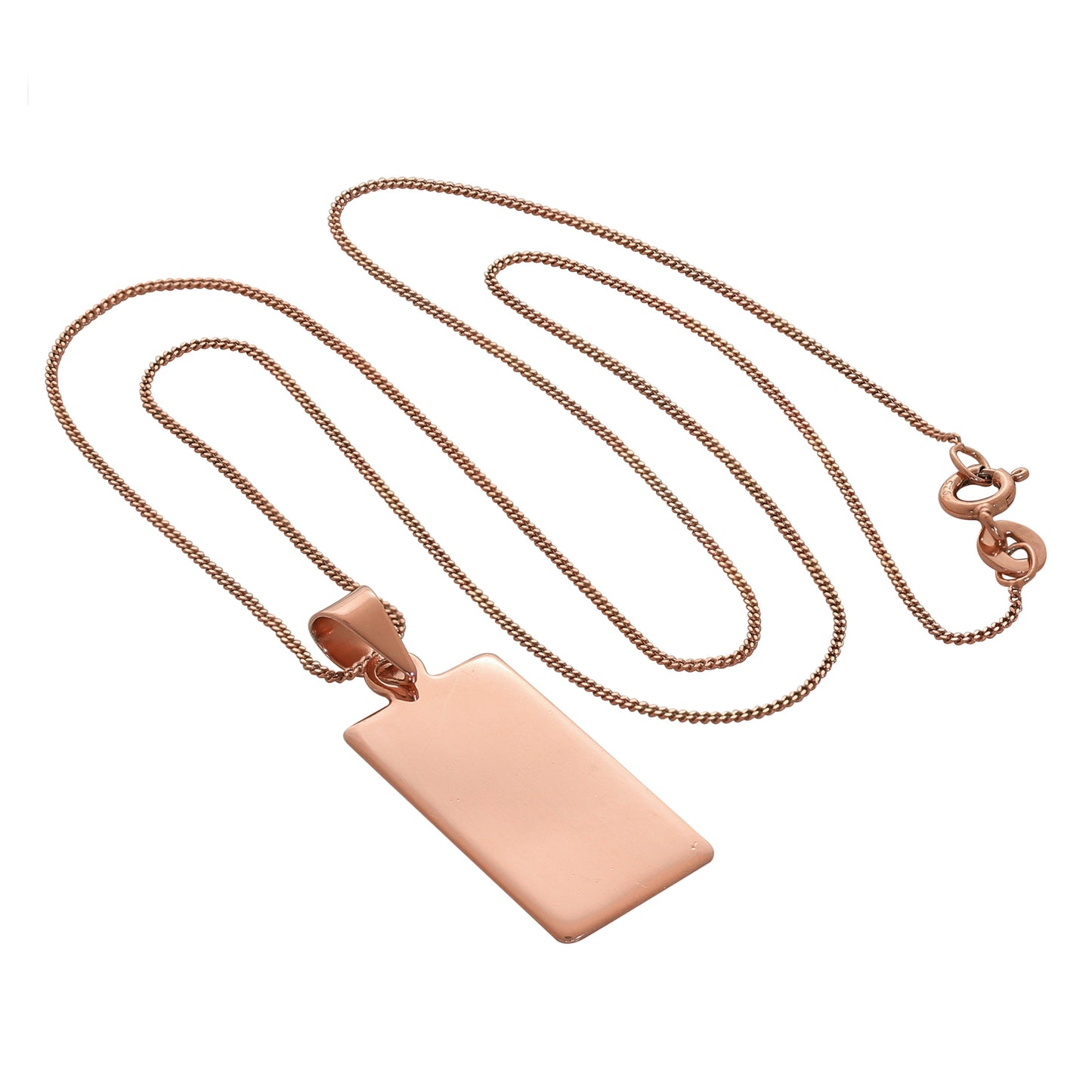 Rose Gold Plated Sterling Silver Rectangular Engravable Necklace 14-32 Inches