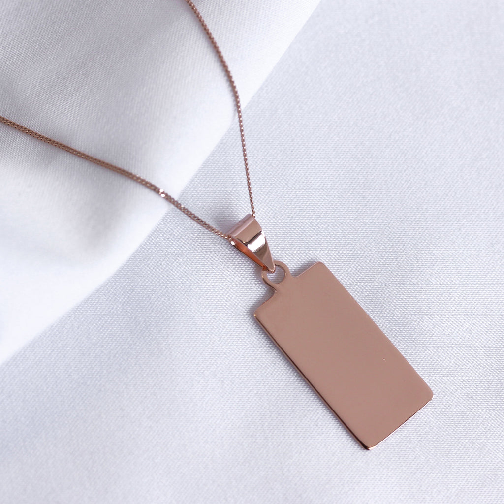 Roségold-beschichtete Sterlingsilber rechteckige Halskette mit Gravur 14-32 Zoll