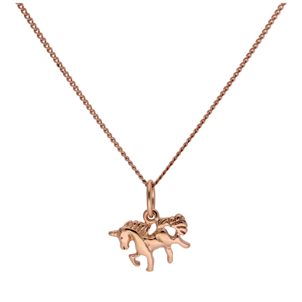 Kleine Roségold-beschichtete Sterlingsilber Einhorn Halskette 14-32 Zoll