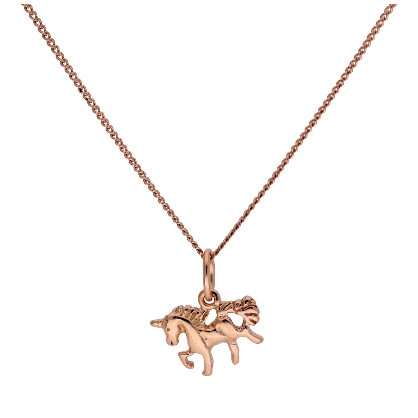 Kleine Roségold-beschichtete Sterling Silber Einhorn Halskette 14-32 Zoll