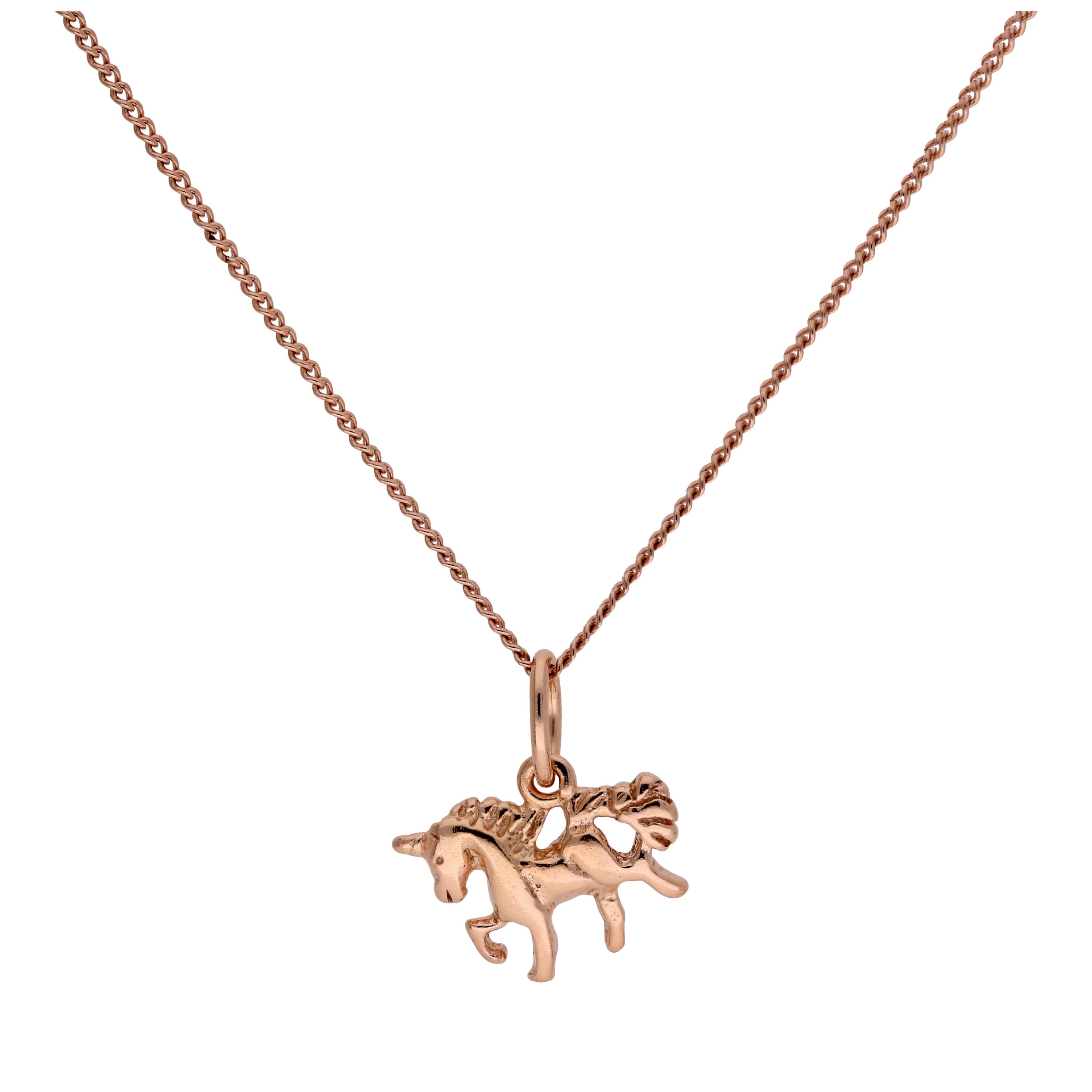 Kleine Roségold-beschichtete Sterlingsilber Einhorn Halskette 14-32 Zoll