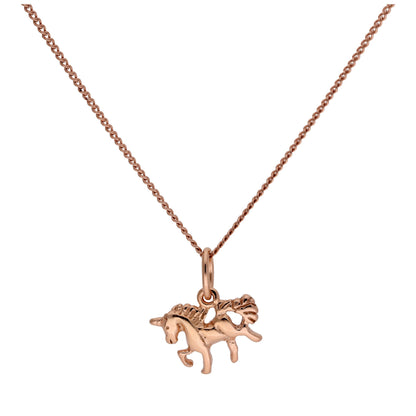 Kleine Roségold-beschichtete Sterling Silber Einhorn Halskette 14-32 Zoll