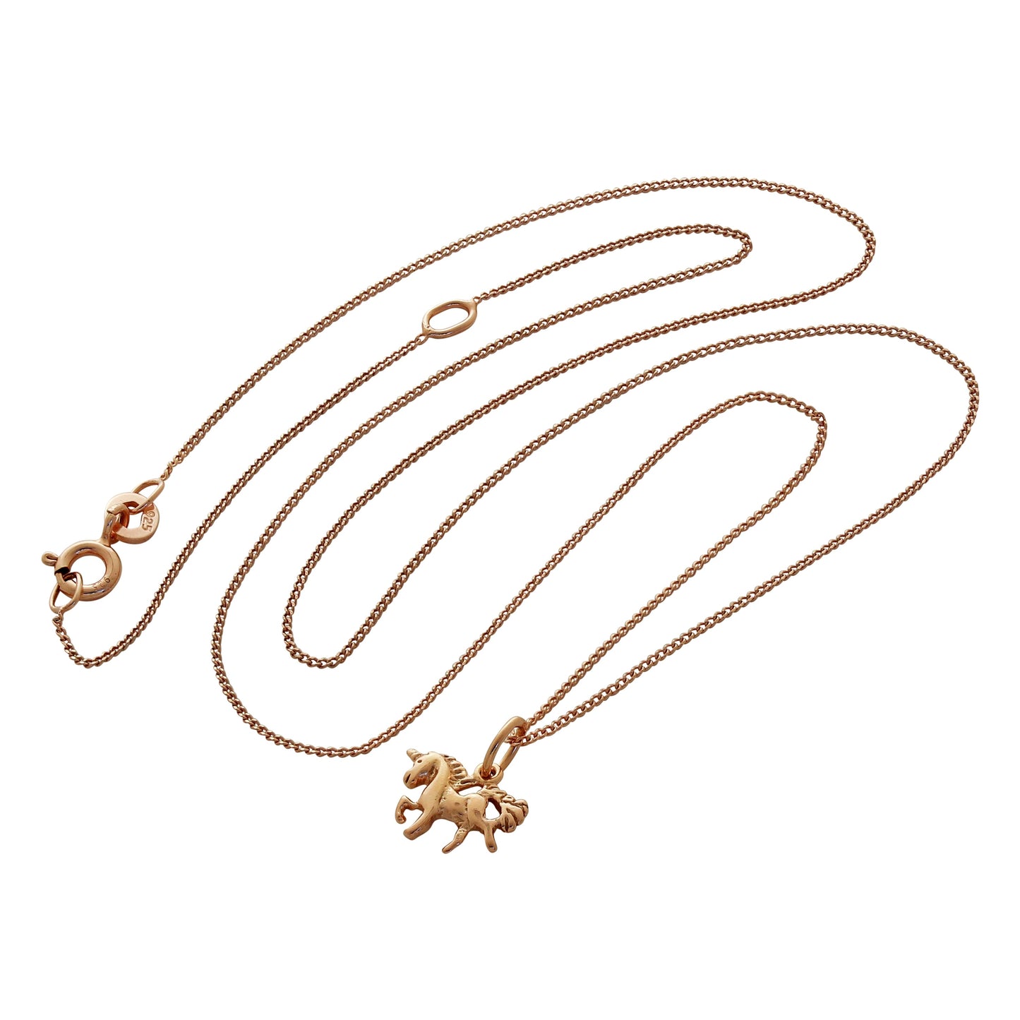 Kleine Roségold-beschichtete Sterling Silber Einhorn Halskette 14-32 Zoll