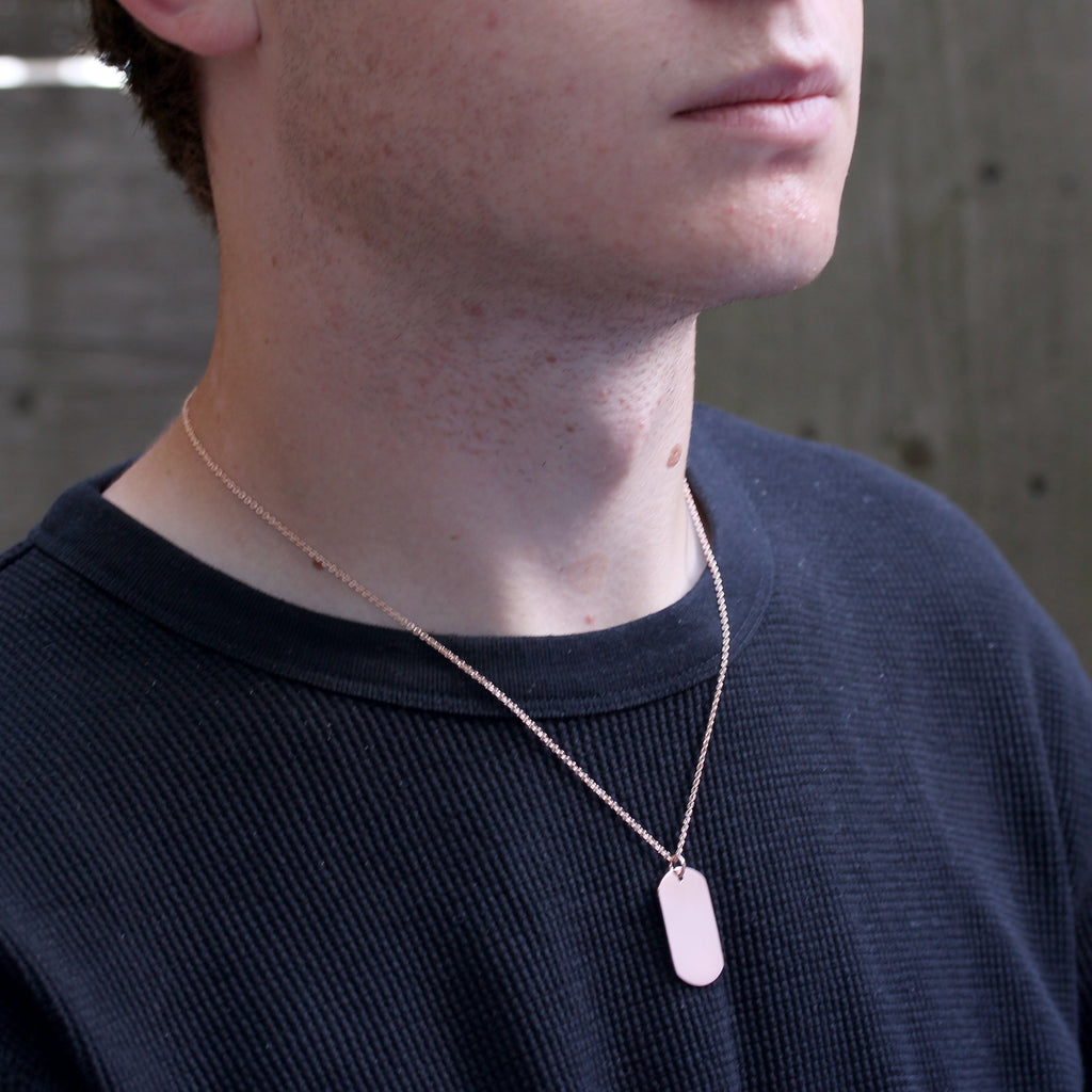 Große roségoldplattierte Sterlingsilber Dog Tag Halskette 40 - 60 cm
