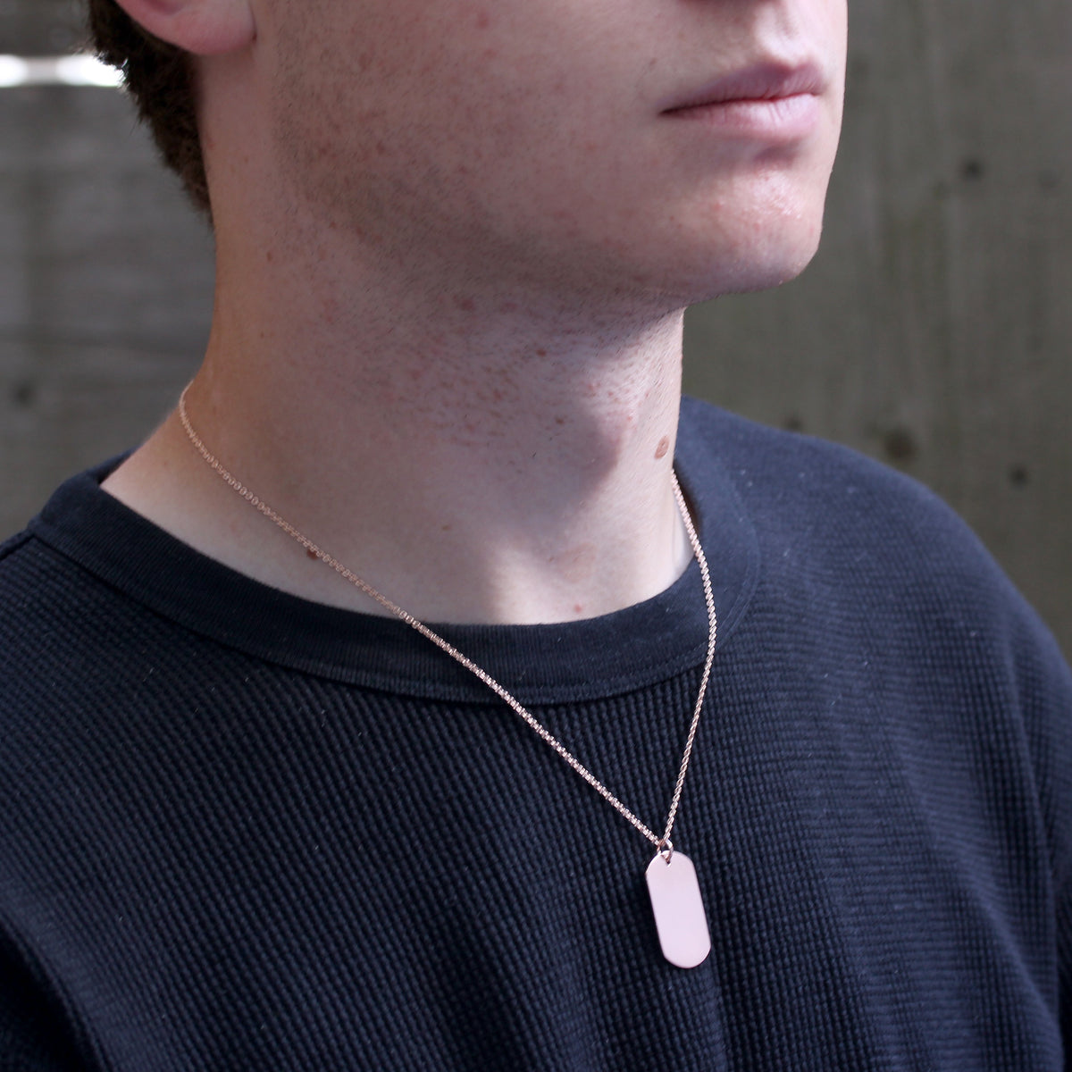 Große roségoldplattierte Sterlingsilber Dog Tag Halskette 40 - 60 cm