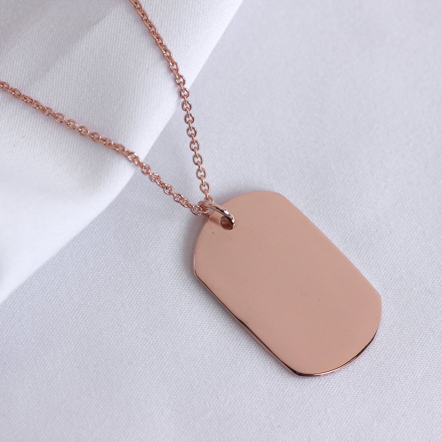 Große roségoldplattierte Sterling Silber Dog Tag Halskette 16 - 24 Zoll