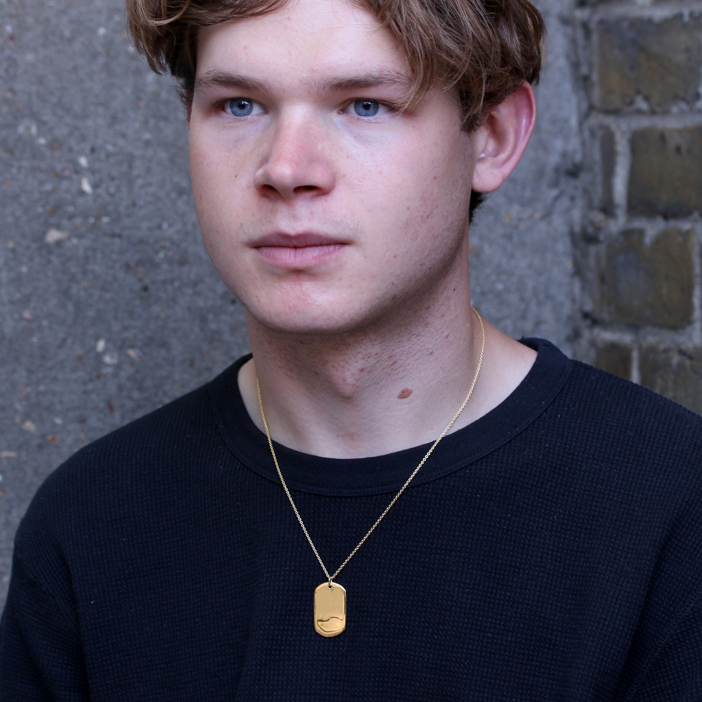 Große vergoldete Halskette aus Sterlingsilber mit Dog Tag, 16–24 Zoll