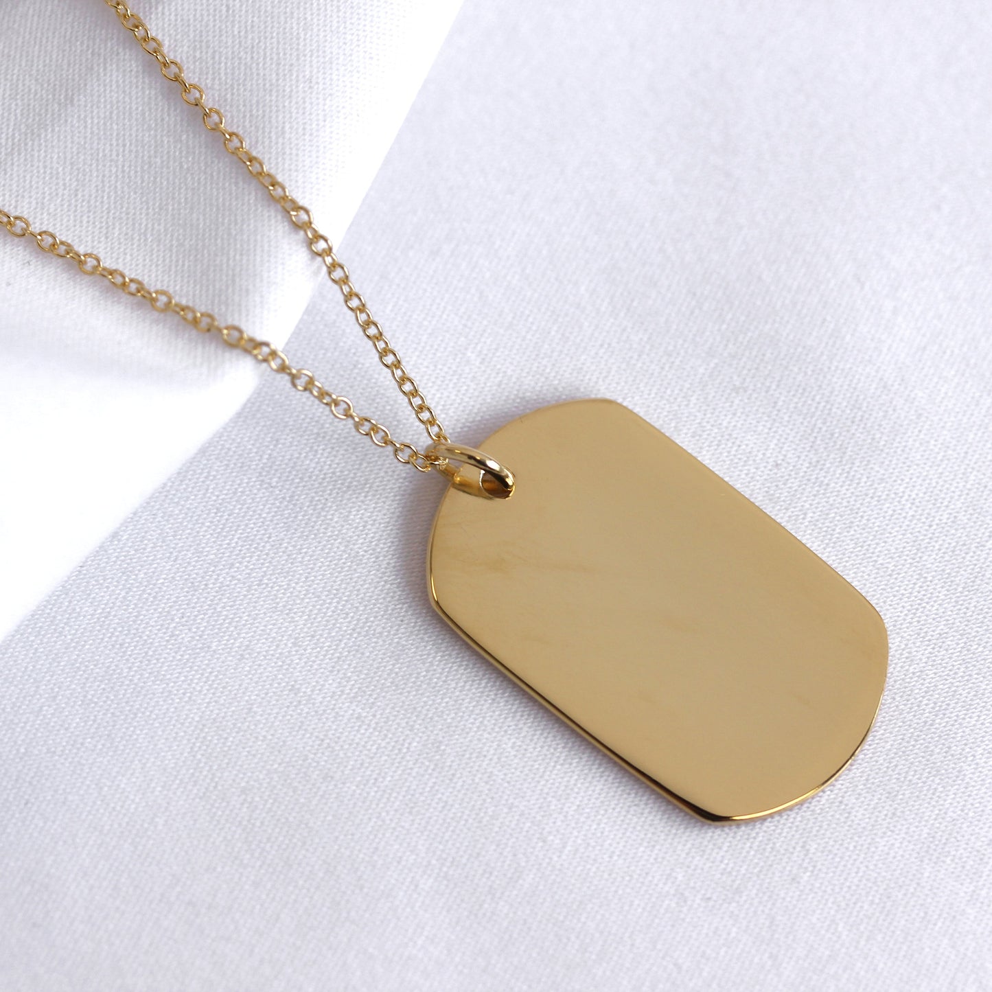 Große vergoldete Halskette aus Sterlingsilber mit Dog Tag, 16–24 Zoll