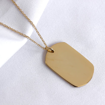 Große vergoldete Halskette aus Sterlingsilber mit Dog Tag, 16–24 Zoll