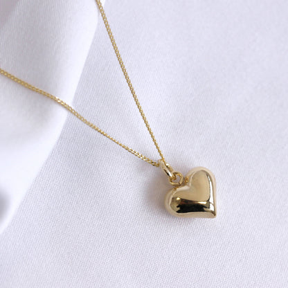 Vergoldete Sterling-Silber-Halskette mit aufgeblasenem Herz 14–32 Zoll