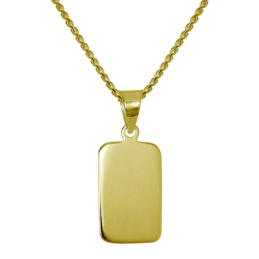 Vergoldete rechteckige gravierbare Halskette aus Sterlingsilber