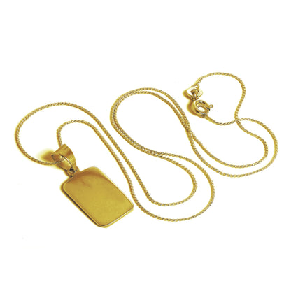 Vergoldete rechteckige gravierbare Halskette aus Sterlingsilber