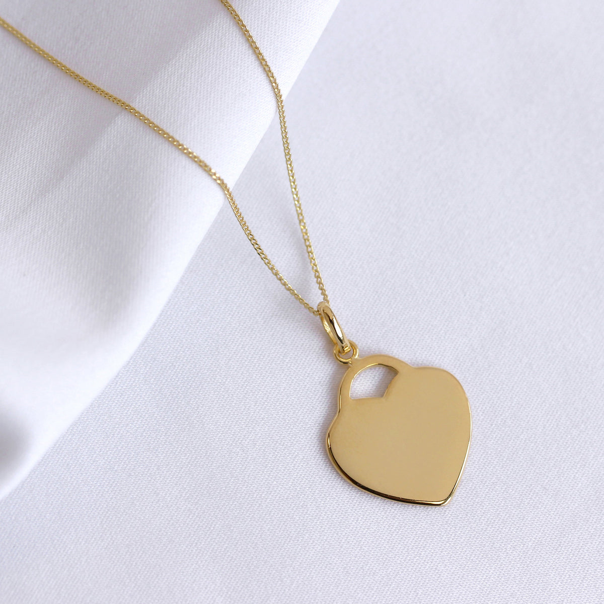 Gold-beschichtete Sterlingsilber Halskette mit Herz und Gravur 35-81 cm