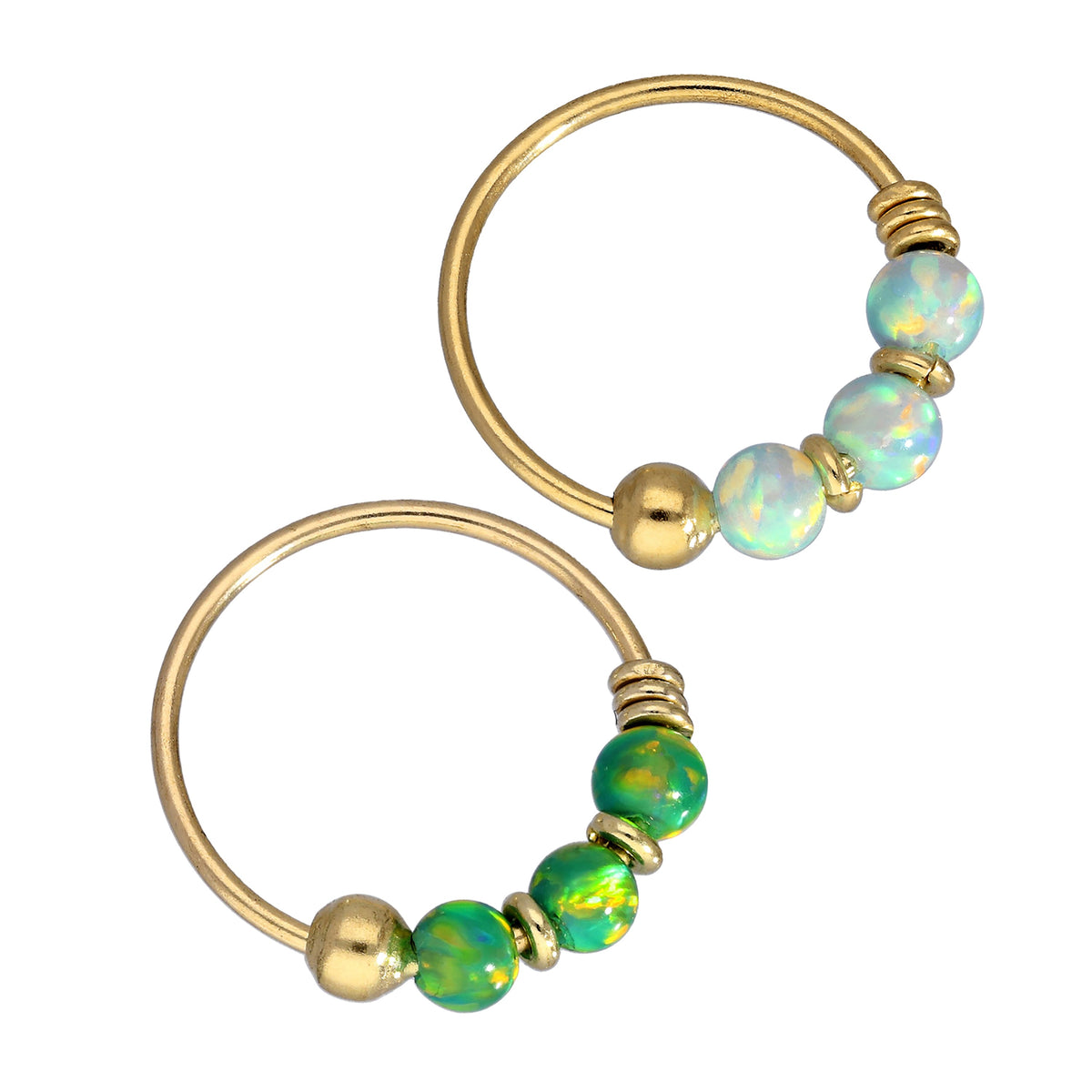 9 Karat Gold Grün & Hellblau Opal 22Ga Nasenring Satz