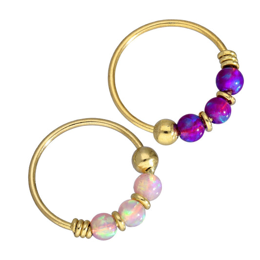 9ct Gold Pink & Purple Opal Gemstone 22Ga Nose Ring Set - jewellerybox