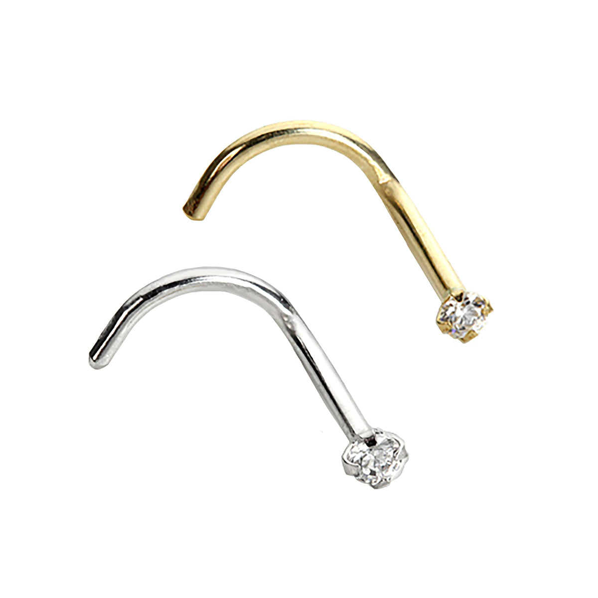 9 Karat Gelb & Weißgold 1,5 mm CZ Nasenschrauben Satz