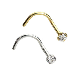 9 Karat Gelb & Weißgold 2 mm CZ Kristall Nasenschrauben Satz