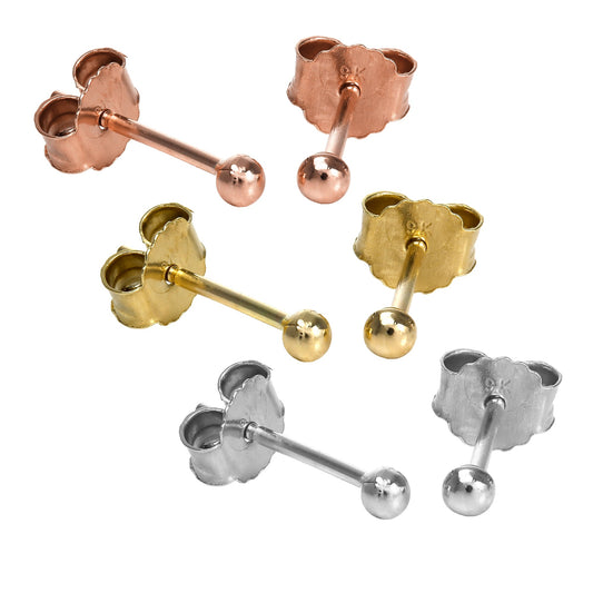 9 Karat Gelb - , Rosé - & Weiß Gold 2mm Ohrstecker Satz