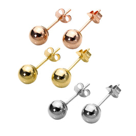 Dreifach Gemischt 9 Karat Gelb - , Rosé - & Weiß Gold Satz 5 mm Kugel Ohrstecker Satz