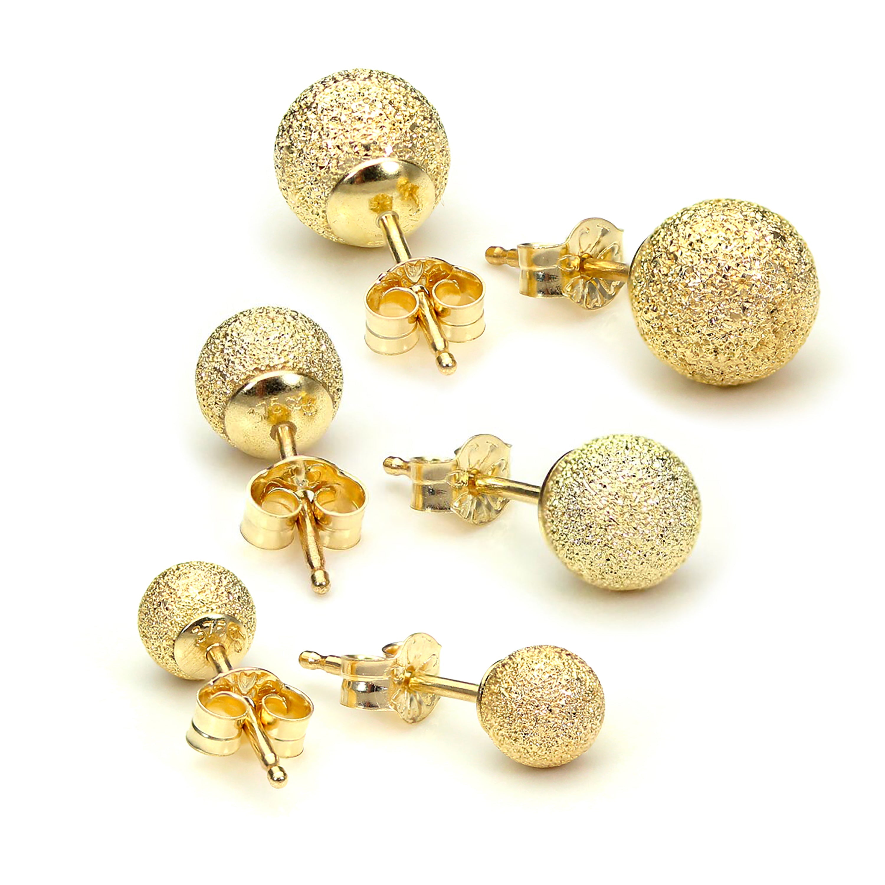 Dreifach 9 Karat Gold Matt mit 4, 5 & 6 mm Kugel Ohrstecker Satz