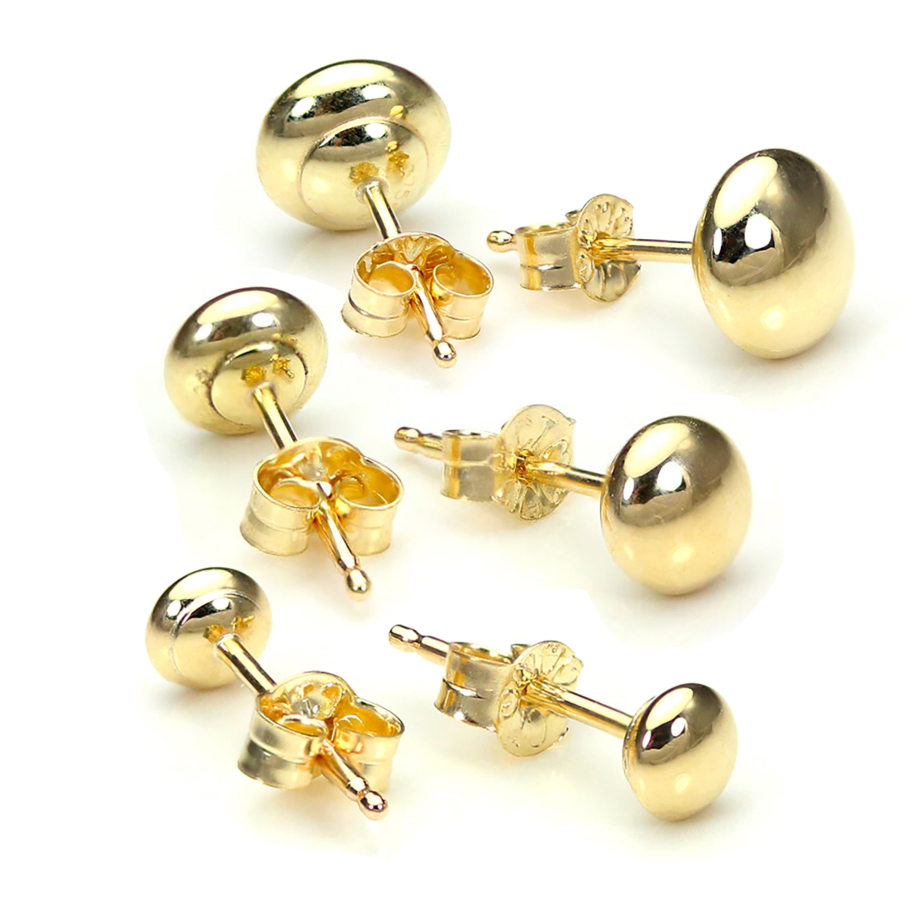 Dreifach 9 Karat Gold Bouton 3 4 & 5 mm Kugel Ohrstecker Satz