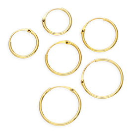 Dreifach 9 Karat Gold 0,8 mm 8 10 & 12 mm Rohr Creolen Ohrringe Satz
