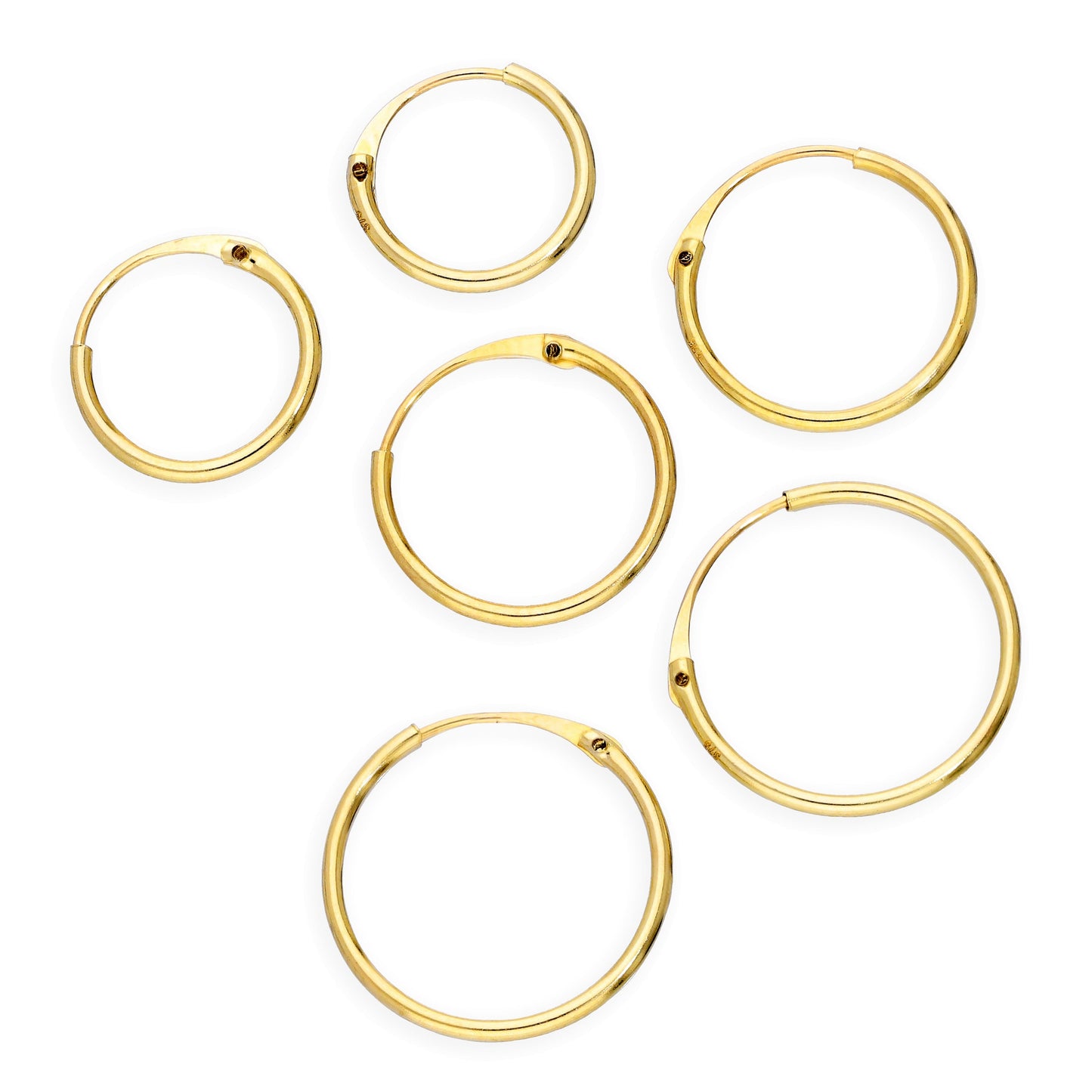 Dreifach 9 Karat Gold 0,8mm 8 10 & 12mm Rohr Creolen Ohrringe Satz