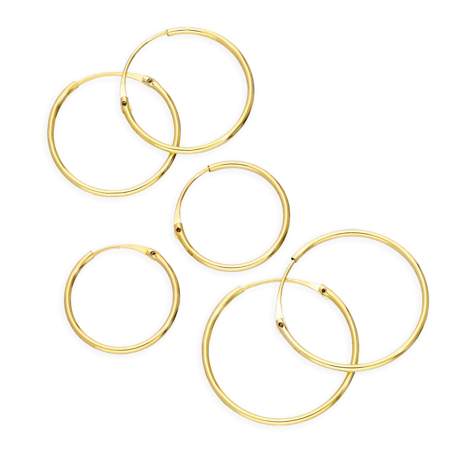 Dreifach 9 Karat Gold 0,8mm 12 14 & 16mm Rohr Creolen Ohrringe Satz
