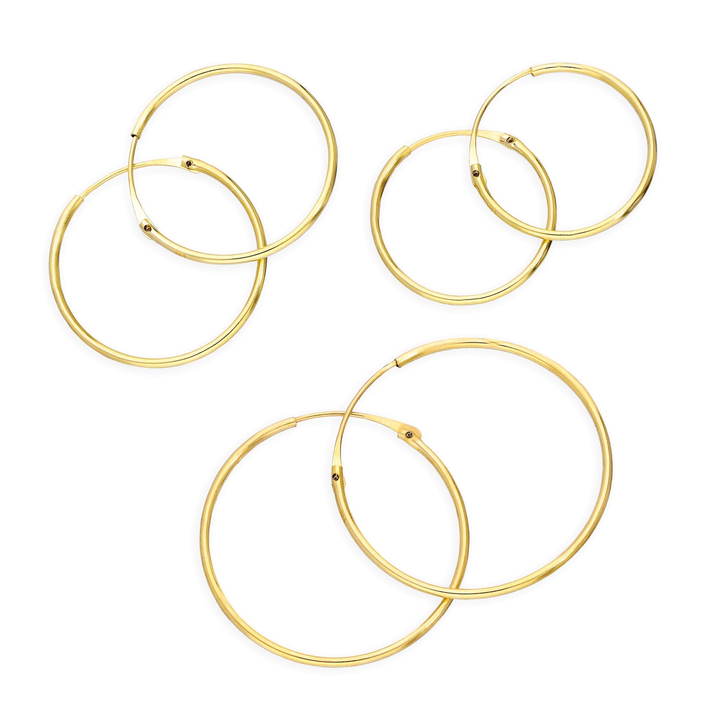 Dreifach 9 Karat Gold 0,8mm 14 16 & 20mm Rohr Creolen Ohrringe Satz