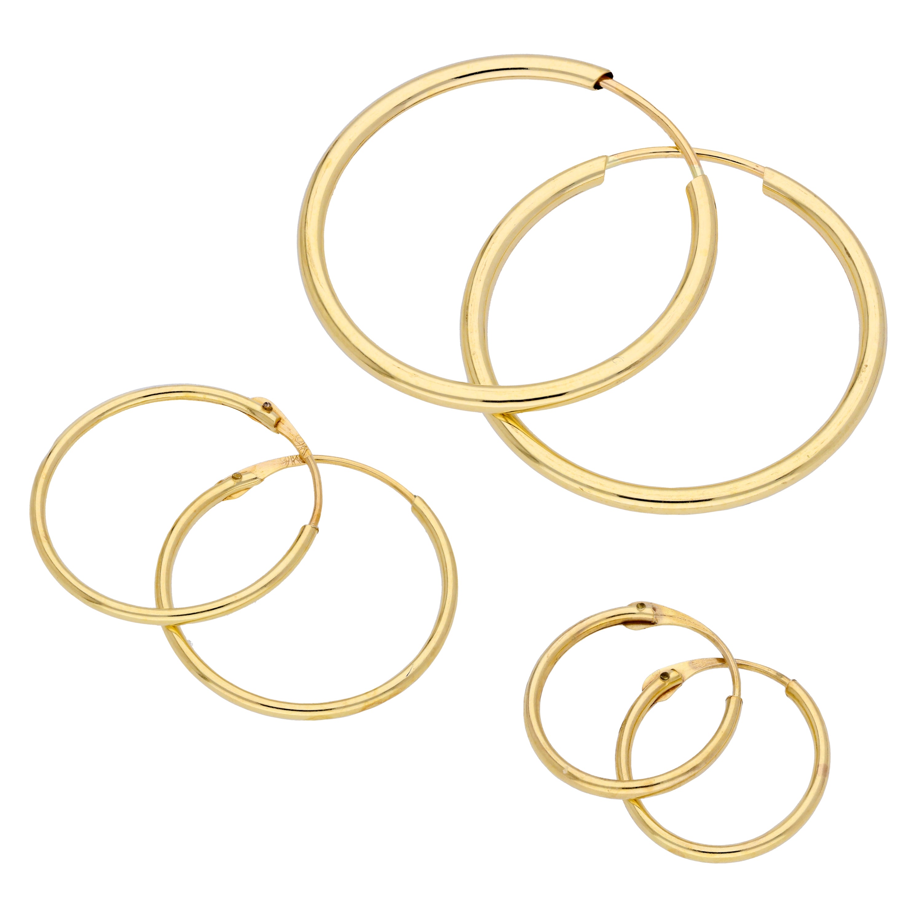Dreifach 9 Karat Gold Einfach 10, 14 20 mm Schläfer Creolen Ohrringe