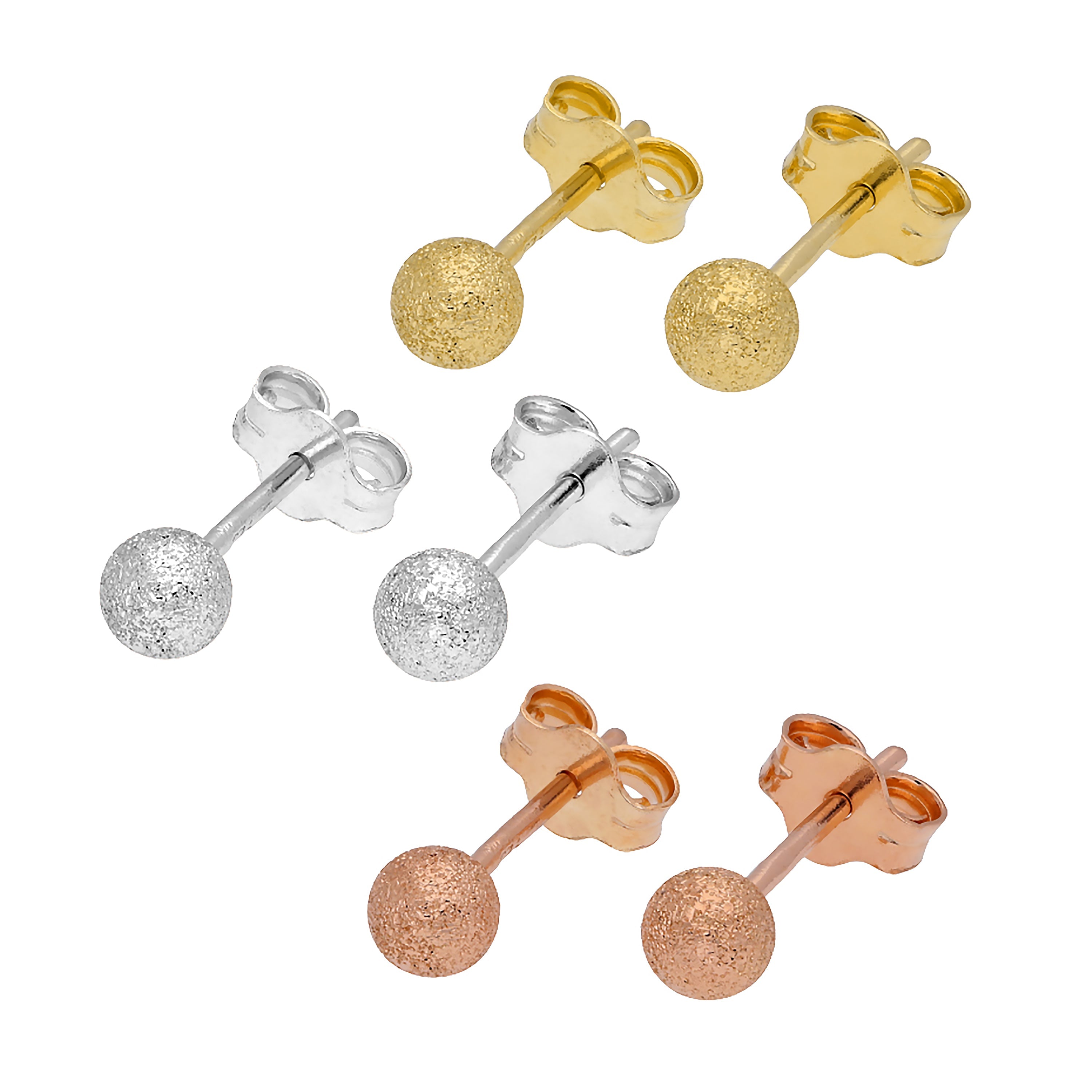 Mischvergoldet Sterlingsilber Matt 4 mm Kugel Ohrstecker - 3er Pack