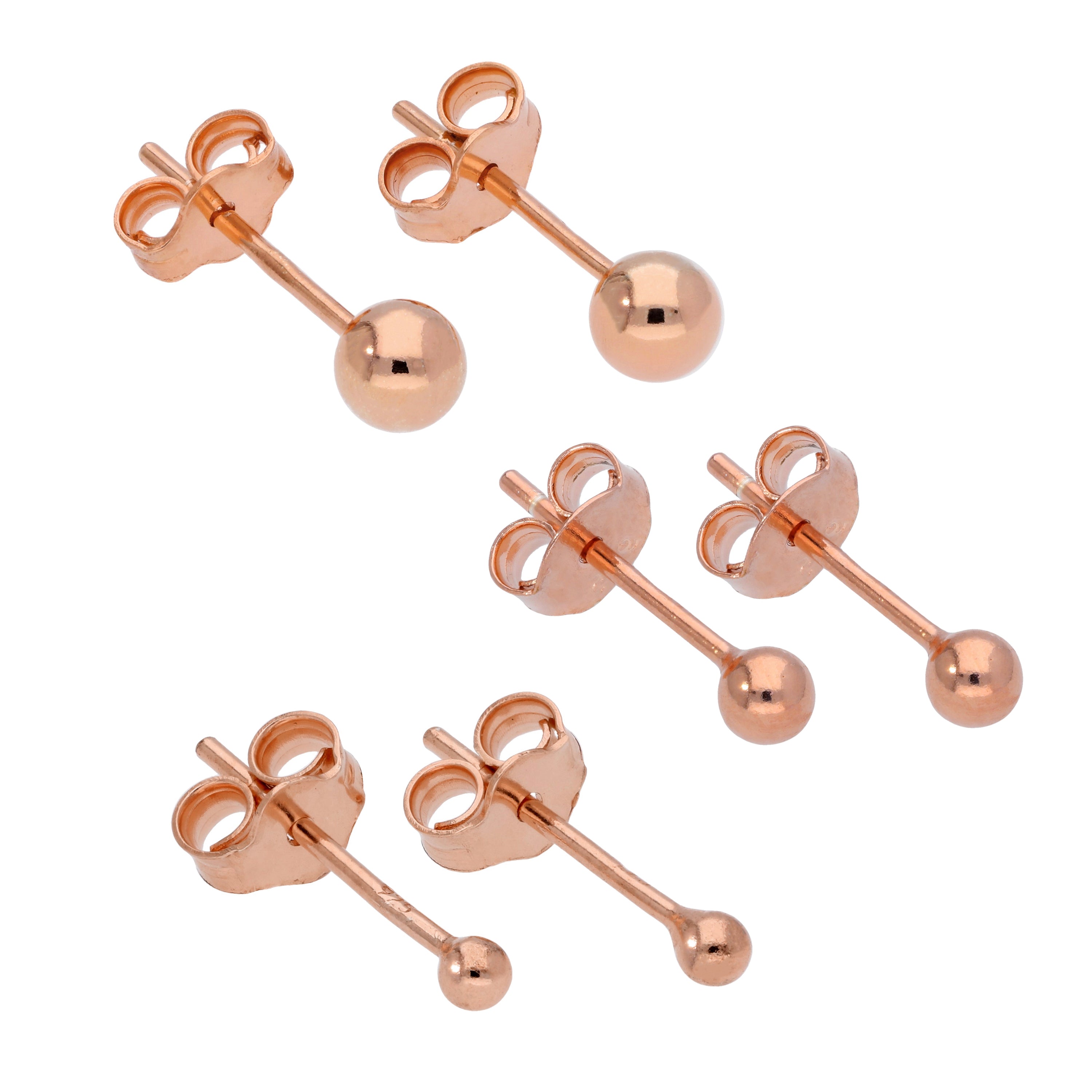 Rosévergoldet Sterlingsilber 2, 3 & 4 mm Kugel Ohrstecker