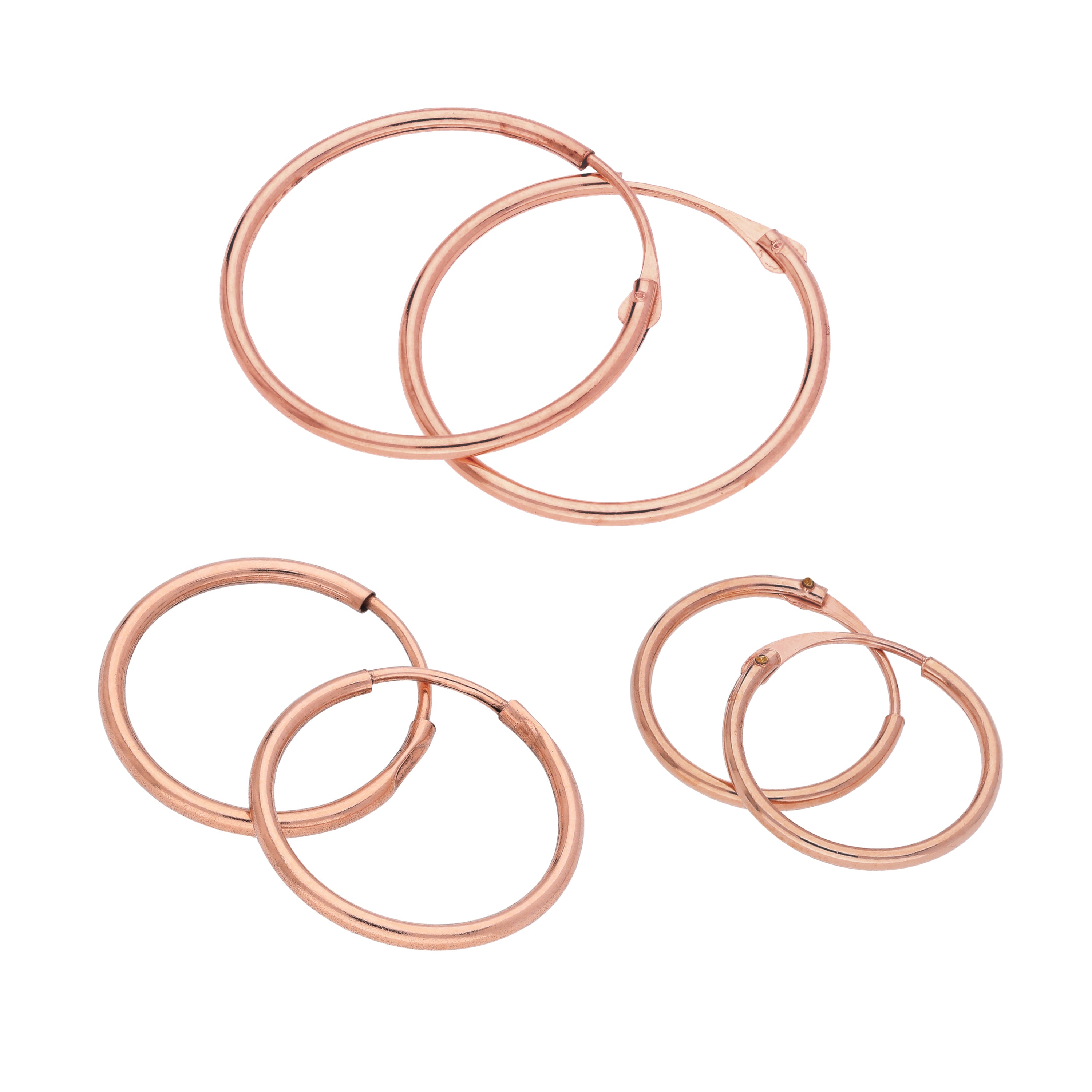 Dreifach 9 Karat Roségold 10 14 18 mm Schläfer Creolen Ohrringe Satz