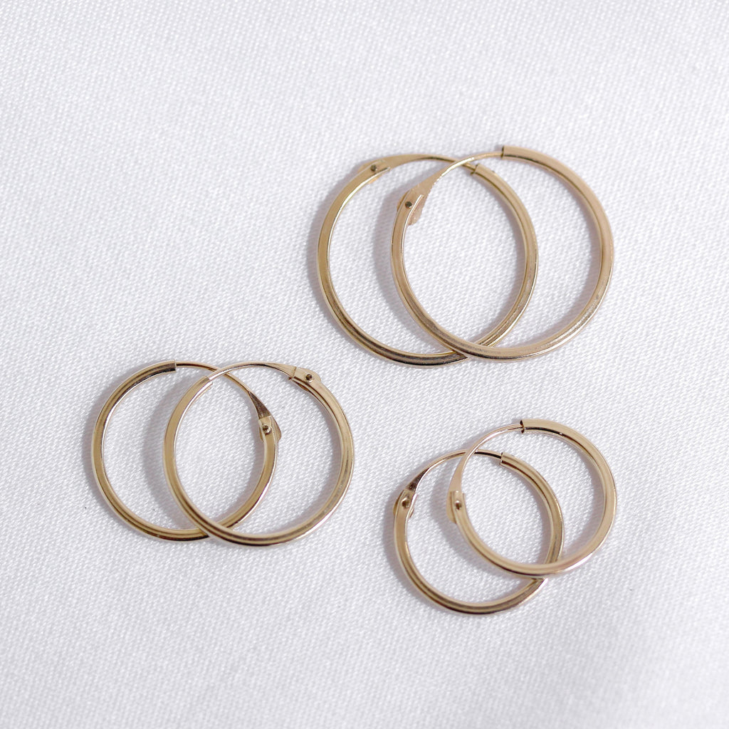 Dreifach 9 Karat Gold 1 mm Quadratisch 10 12 14 mm Creolen Ohrringe Satz
