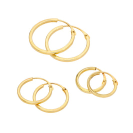 Dreifach 9 Karat Gold 1 mm Quadratisch 10 12 14 mm Creolen Ohrringe Satz