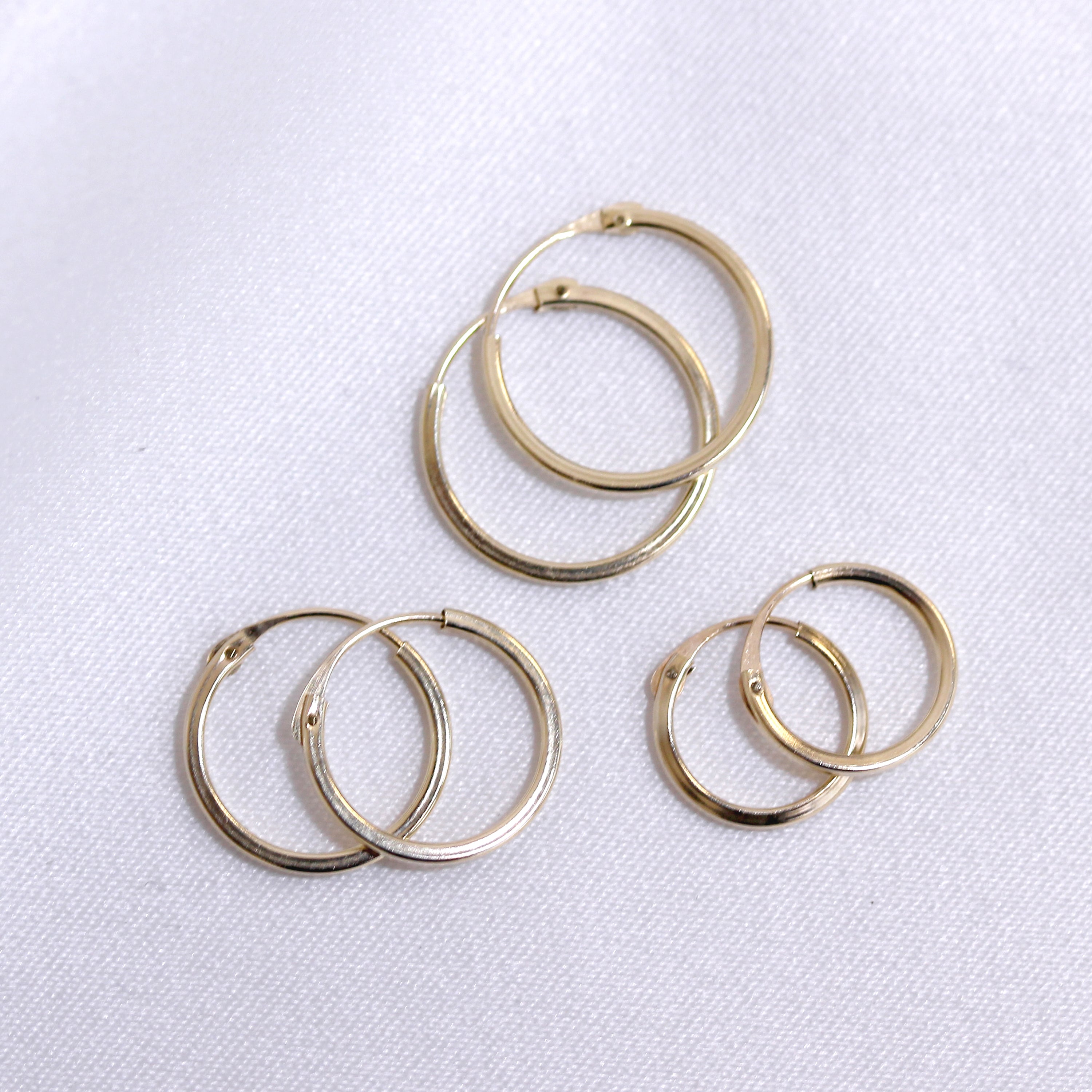 Dreifach 9 Karat Gold 1 mm Quadratisch 12 14 16 mm Schläfer Creolen Ohrringe Satz