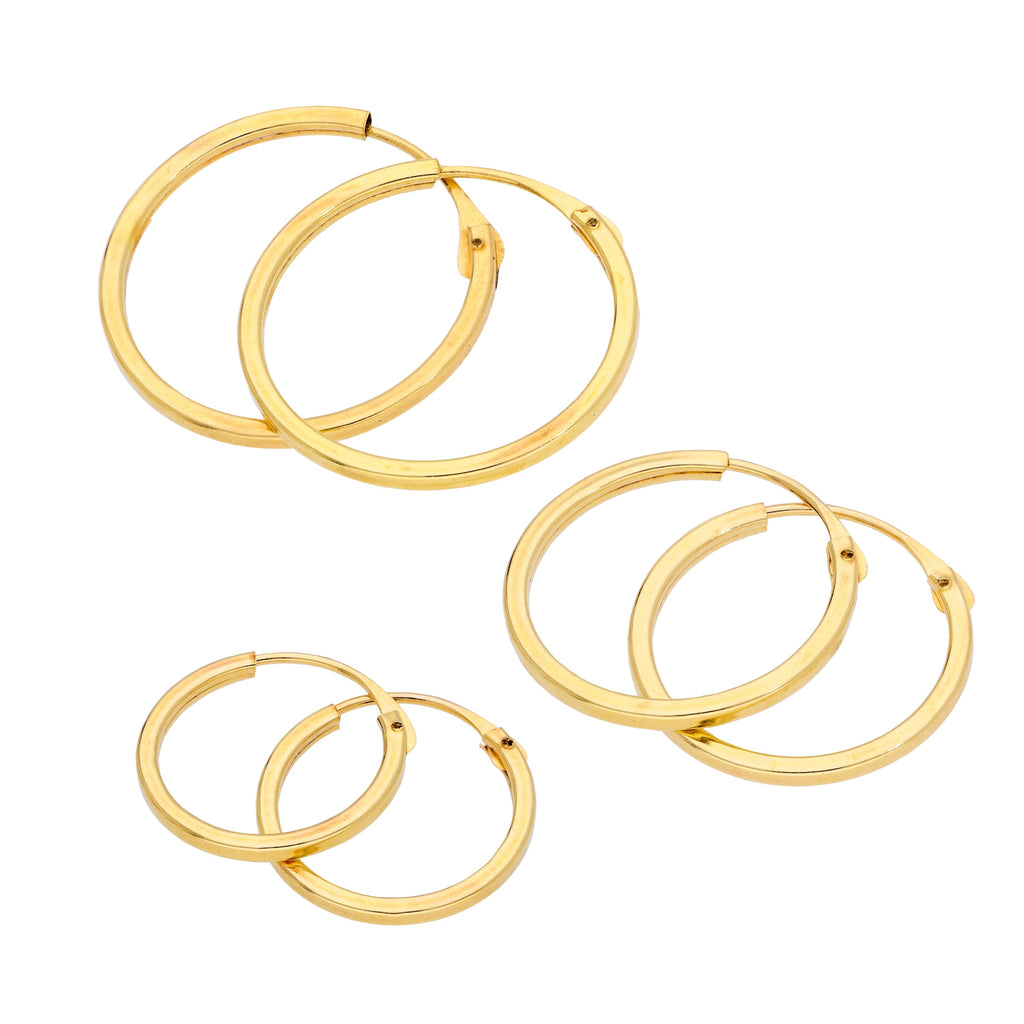 Dreifach 9 Karat Gold 1 mm Quadratisch 12 14 16 mm Schläfer Creolen Ohrringe Satz