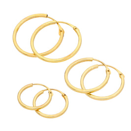 Dreifach 9 Karat Gold 1 mm Quadratisch 12 14 16 mm Schläfer Creolen Ohrringe Satz