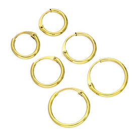 Dreifach 9 Karat Gold 1,2 mm Rohr Schläfer 8 10 12 mm Creolen Ohrringe Satz
